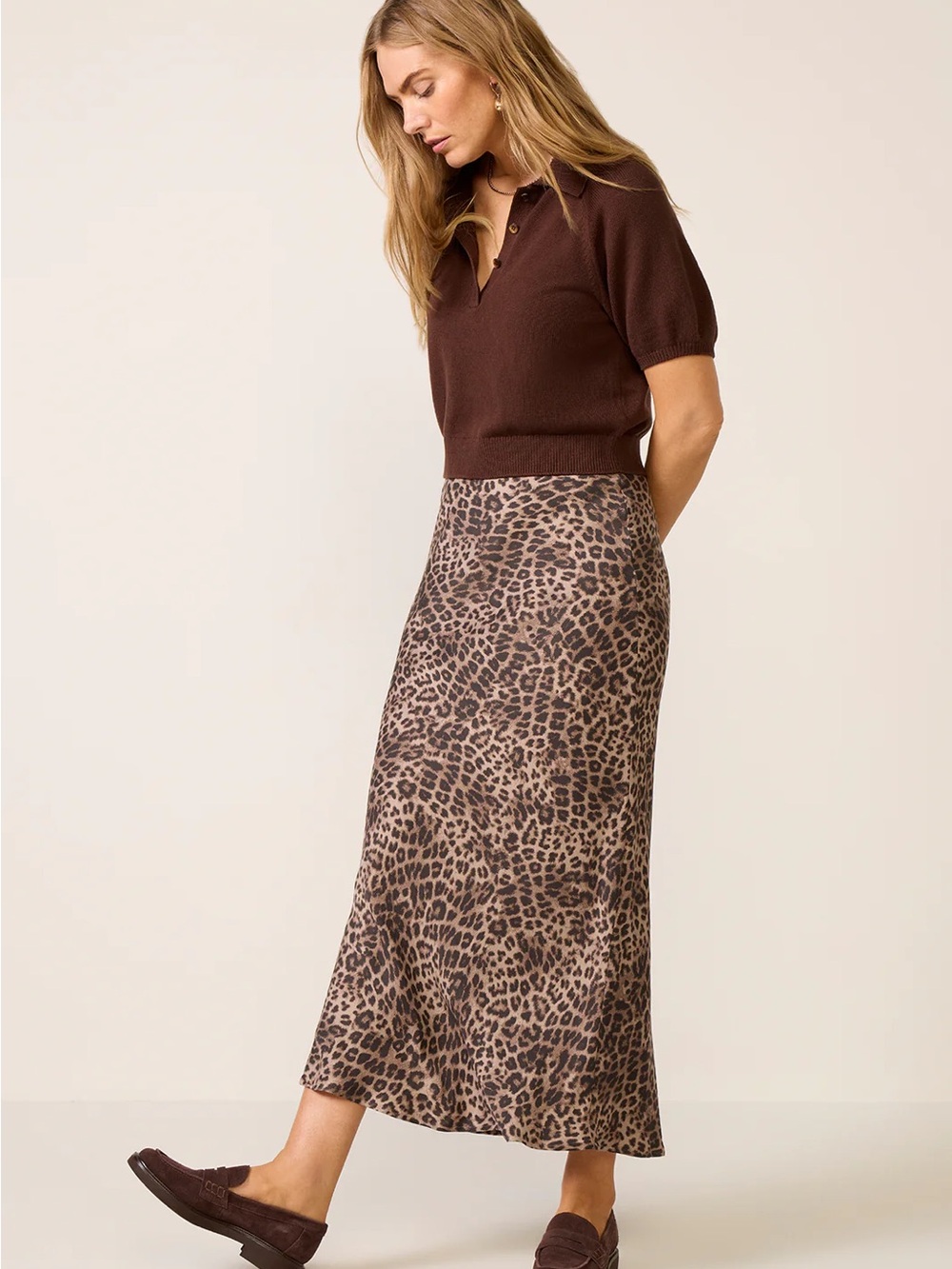 Z Supply Leopard Print Midi Skirt - Brown